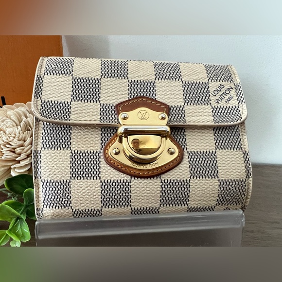 Louis Vuitton Damier Azur Trifold Joey Short Wallet on Chain w/insert! EUC - Picture 3 of 13